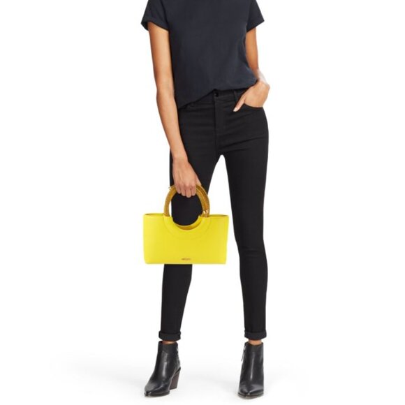 NWT Cult Gaia Nika Crystal Embellished Top Handle Bag In Yellow Leather - Picture 2 of 15